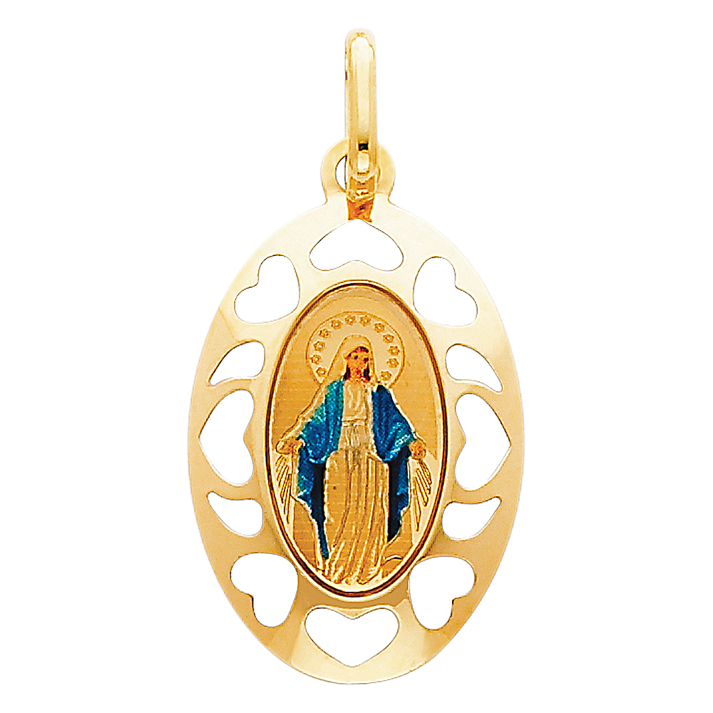 14K Yellow Gold Small Religious Milagrosa Picture Charm Pendant